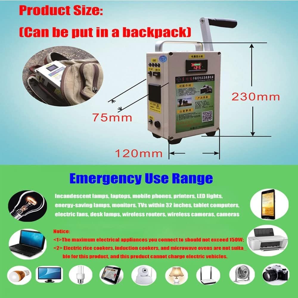 150W Hand Crank Generator High Power Charger, Manual Generator,Portable Emergency Hand Power USB Charging Generator for Camping Outdoor Activities