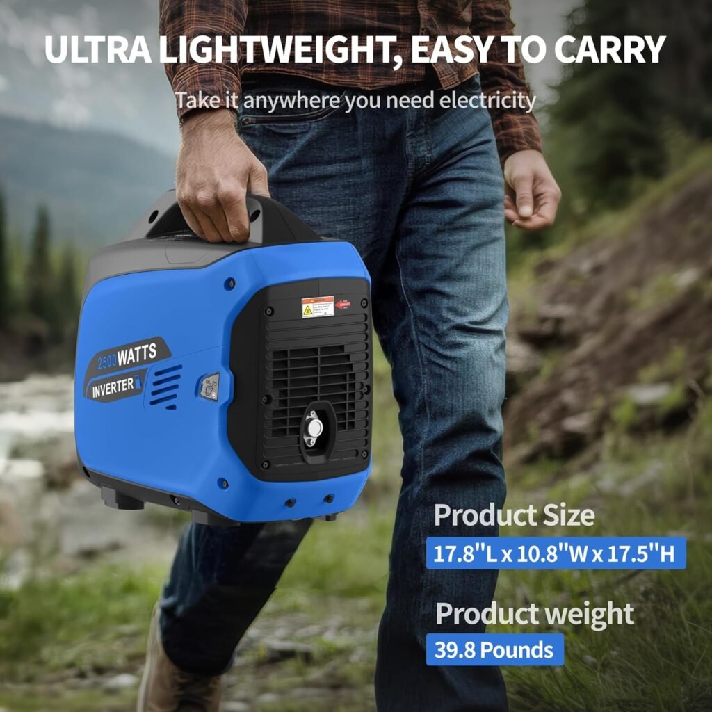 2500 Watt Portable Inverter Generator, Ultra-Quiet Long Runtime Gas Generator with CO-Sensor Fuel Off, Parallel function, for Camping, Tailgating, Home Emergency Use, EPA Compliant (Orange)