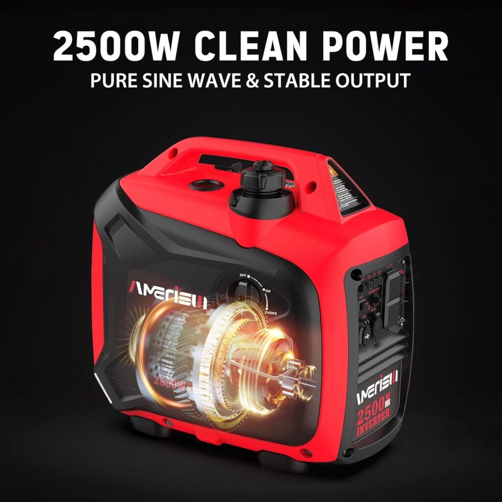 2500 Watt Portable Inverter Generator with CO Sensor and Quiet Technology for Camping, Tailgating