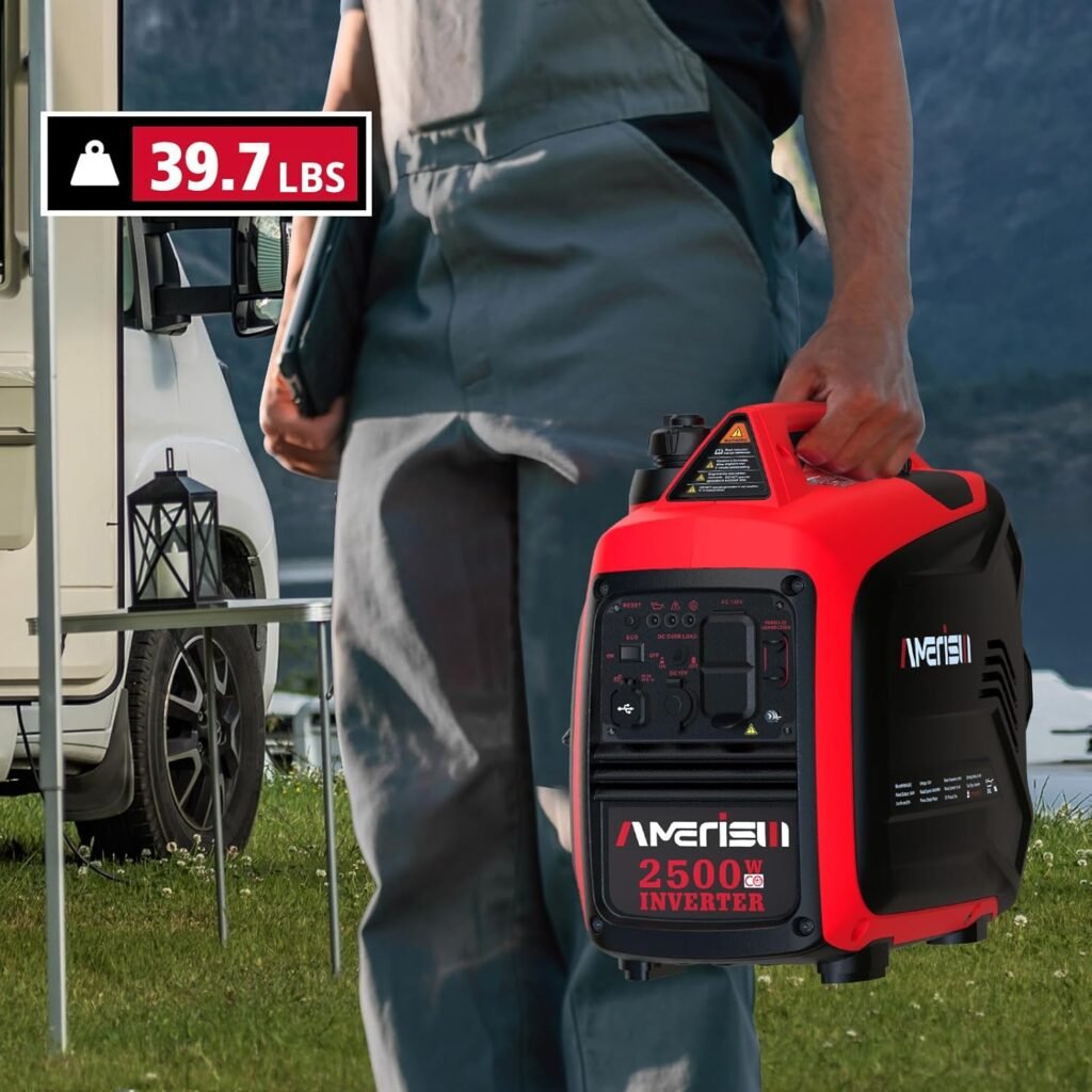 2500 Watt Portable Inverter Generator with CO Sensor and Quiet Technology for Camping, Tailgating