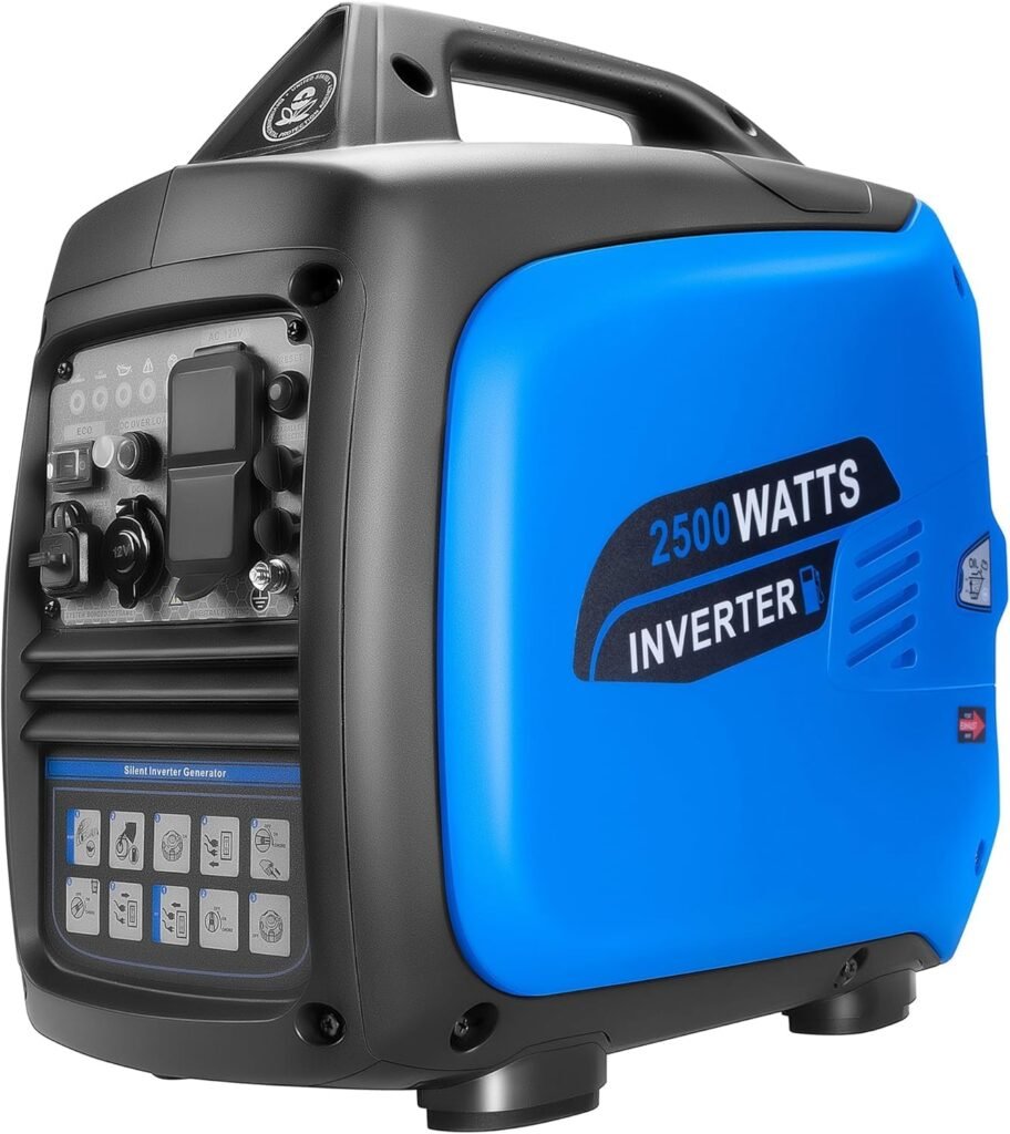 2500W Portable Inverter Generator, Gas Powered Generators with Eco Mode and CO Alarm, Long Run Time Outdoor Generator for Home, Camping, Tailgating  Emergency Backup, EPA Compliant, Parallel Capable
