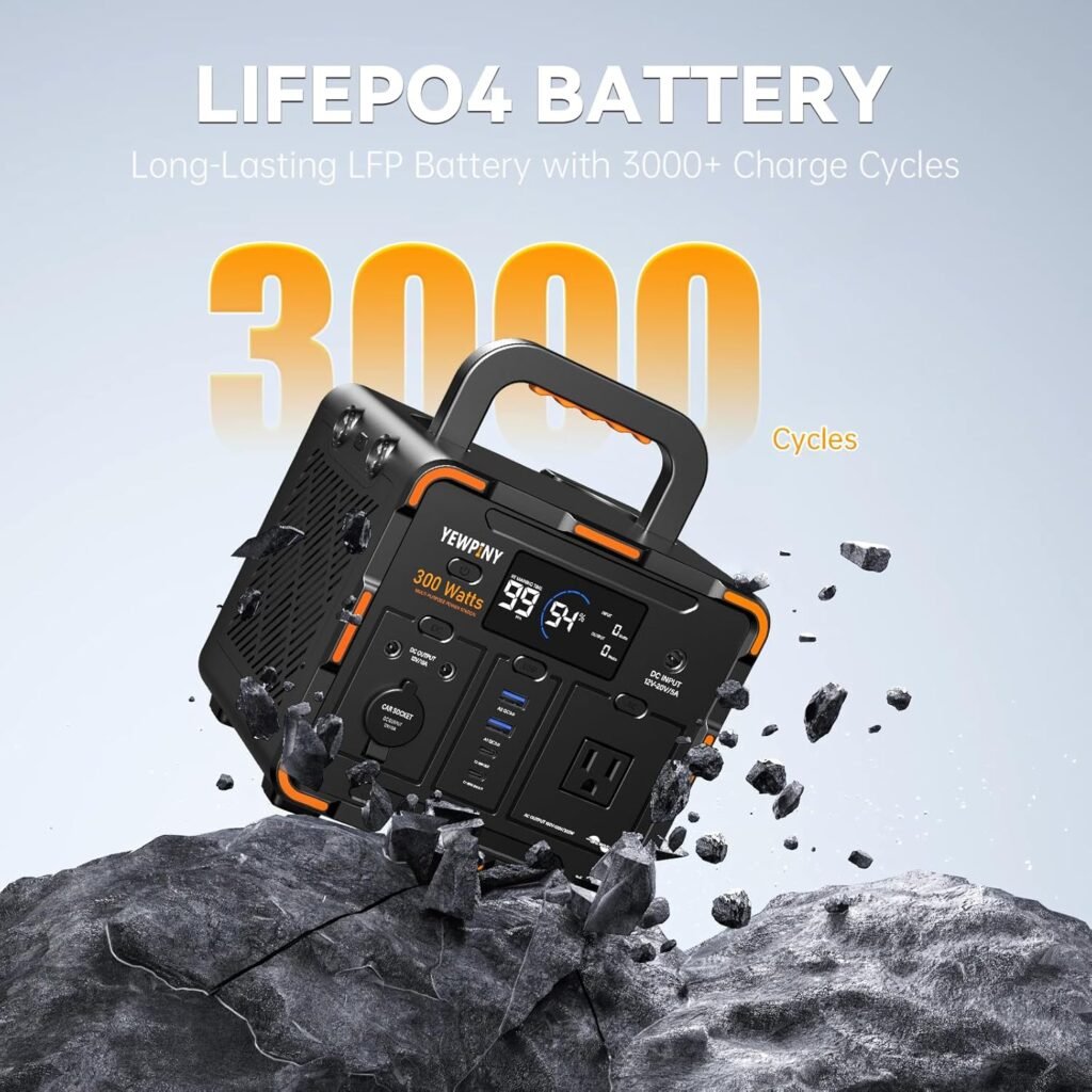 300W Portable Power Station 259WH Solar Generator, 70000mAh Battery with AC/USB-C/DC/Car Socket Outputs, 2000+ Cycles for Camping, RV, Home Emergency  Outdoor Charging (Solar Panel Compatible)
