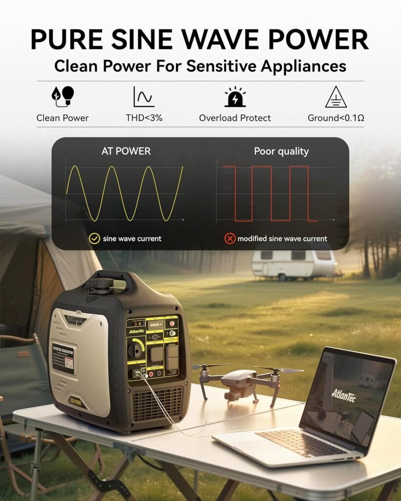 4000W Portable Inverter Generator for Home Use, Super Quiet Small Generator for Camping Outdoor RV Emergency Power Backup, 30 Amp Gas Powered Engine, ECO Mode, EPA Compliant
