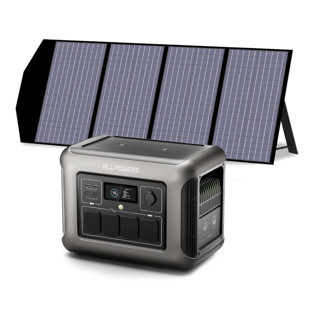 ALLPOWERS 1800W 1152Wh Portable Power Station with 140W SP029 Solar Panel, R1500 (Peak 3000w) Solar Generator, LiFePO4 Battery Backup for 11 Devices, 40 Minutes Fast Charge