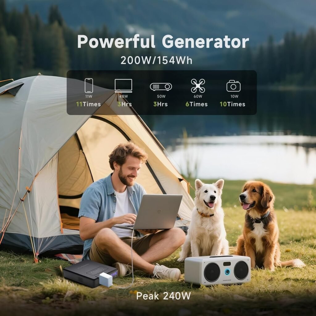 ALLPOWERS 200W Portable Power Station with 100W Foldable Solar Panel, 154Wh Solar Generator with Wireless Charging, Peak 240W, 1 Hour Fast Charging, 5 Outputs, for Camping, Emergency, RVs, Home