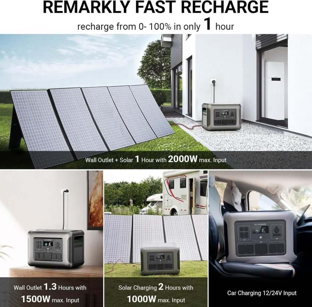 ALLPOWERS R2500 Portable Power Station with 2x SP027 Solar Panels, 2500W 2016Wh LiFePO4 Solar Generator with 2 100W Panels Included, Solar Power with UPS Function, Fast Charging, 30A RV Port