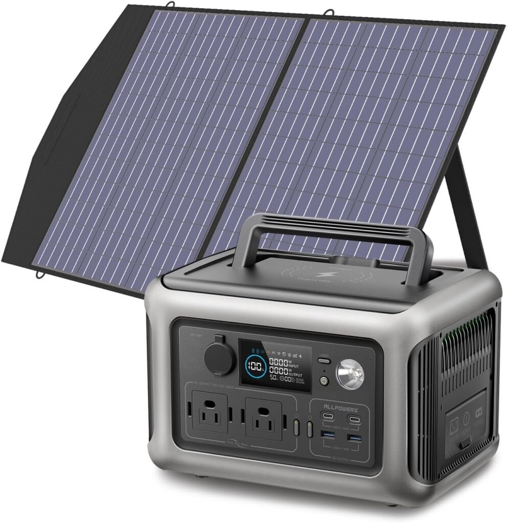 ALLPOWERS R600 Portable Power Station with SP027 solar panel included, 600W 299Wh LiFePO4 Solar Generator with 100W Charger, UPS Battery Backup, MPPT for Camping RVs Home, (R600+SP-027)
