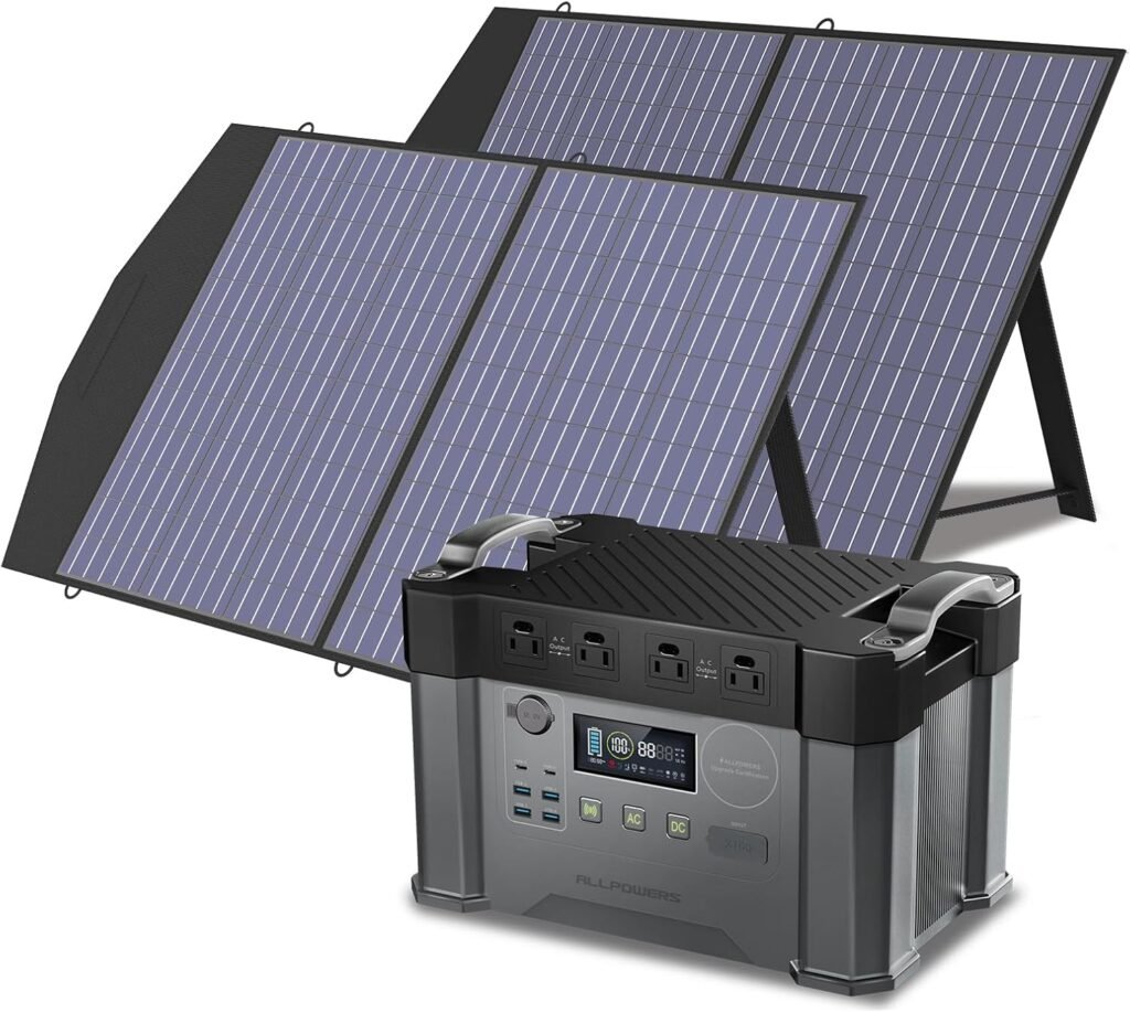 ALLPOWERS S2000 Pro Solar Generator with Panels Included 2400W MPPT Portable Power Station with 2pcs Foldable Solar Panel 100W, Solar Backup Power for Van House Outdoor Camping