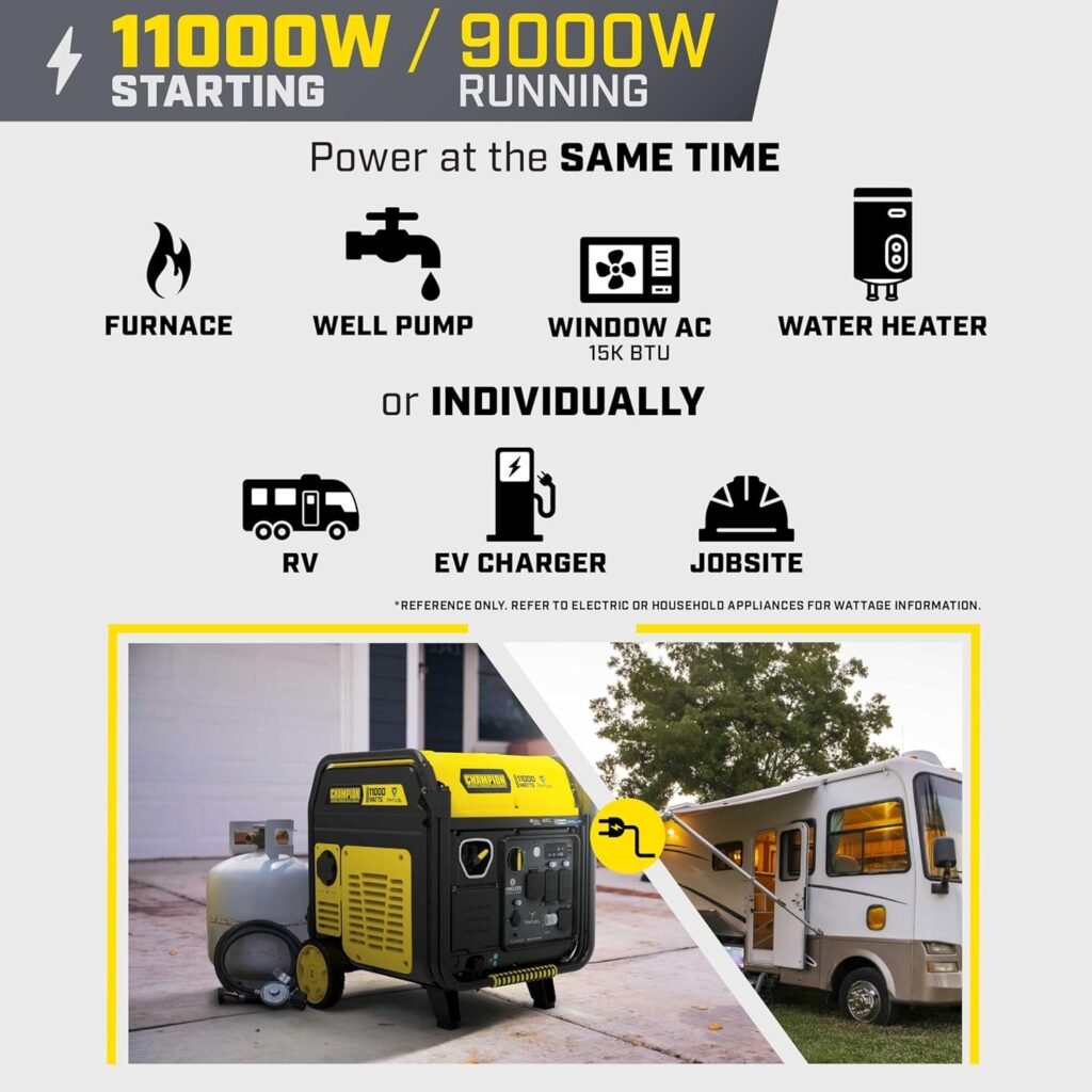 Champion Power Equipment 11,000-Watt Wireless Remote Start Tri Fuel Home Backup Portable Inverter Generator with Quiet Technology and CO Shield®