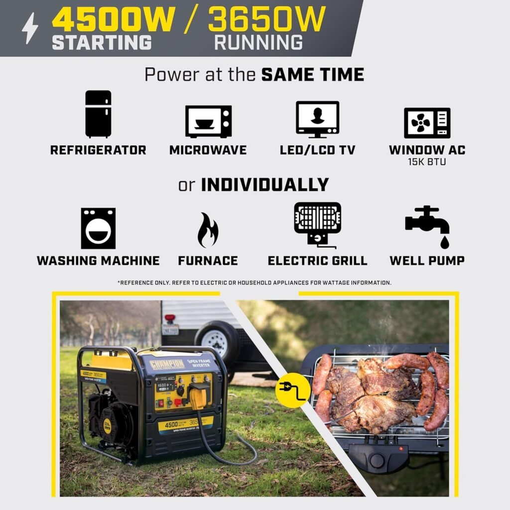 Champion Power Equipment 4500-Watt RV Ready Portable Open Frame Inverter Generator with Quiet Technology and CO Shield