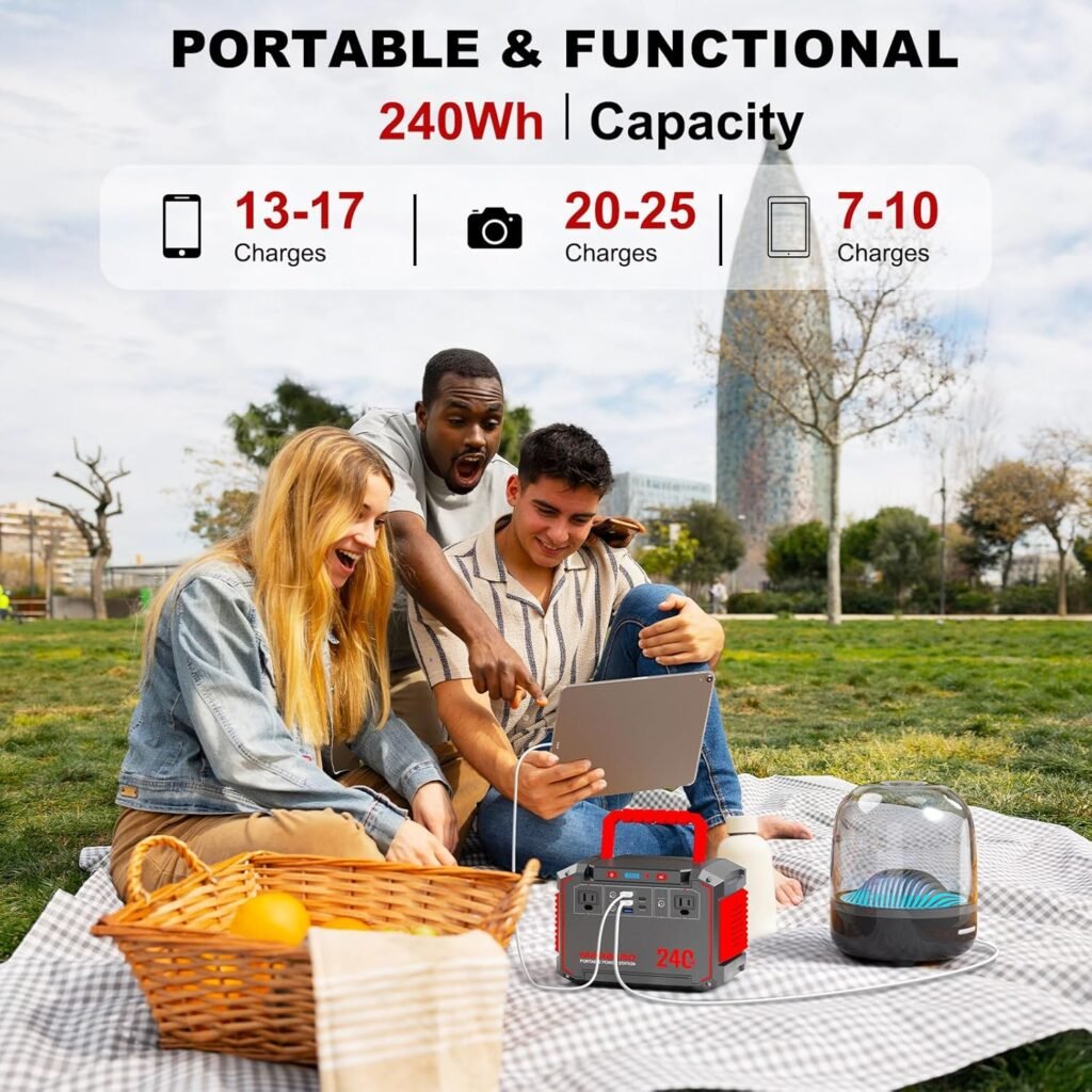 MARBERO Solar Generator 240Wh 300W Portable Power Station with Solar Panel 60W Included Backup Lithium Battery with AC Outlets for Camping Home Outdoor Emergency Hiking Travel