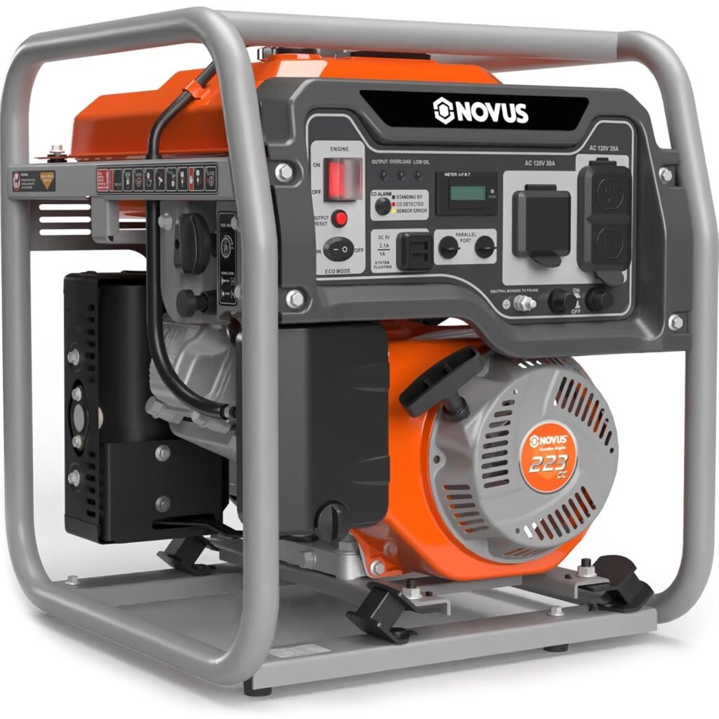 NOVUS 4000 Watts Open Frame Inverter Generator for Home Use, CO Sensor, Poratable Gas Generator for Camping, RV-Ready, Emergency Backup, Quiet  Lightweight, GFCI Outlets, EPA Compliant