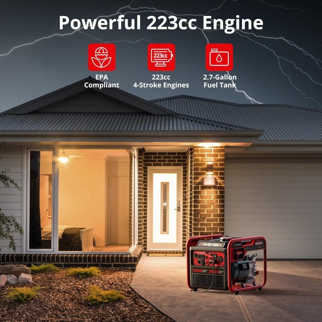 Portable 4500W Gas-Powered Inverter Generator with CO Sensor: Lightweight, Quiet, and EPA-Compliant for Home, Emergency Backup, and Camping