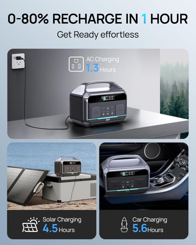 Portable Power Station 600W (1200W Surge), 576Wh (180,000mAh) Solar Generator, LFP Battery 1Hour Fast Charging, 100W USB-C Output, Power Bank for Home  Emergency Backup, RVs, CPAP (Solar Optional)