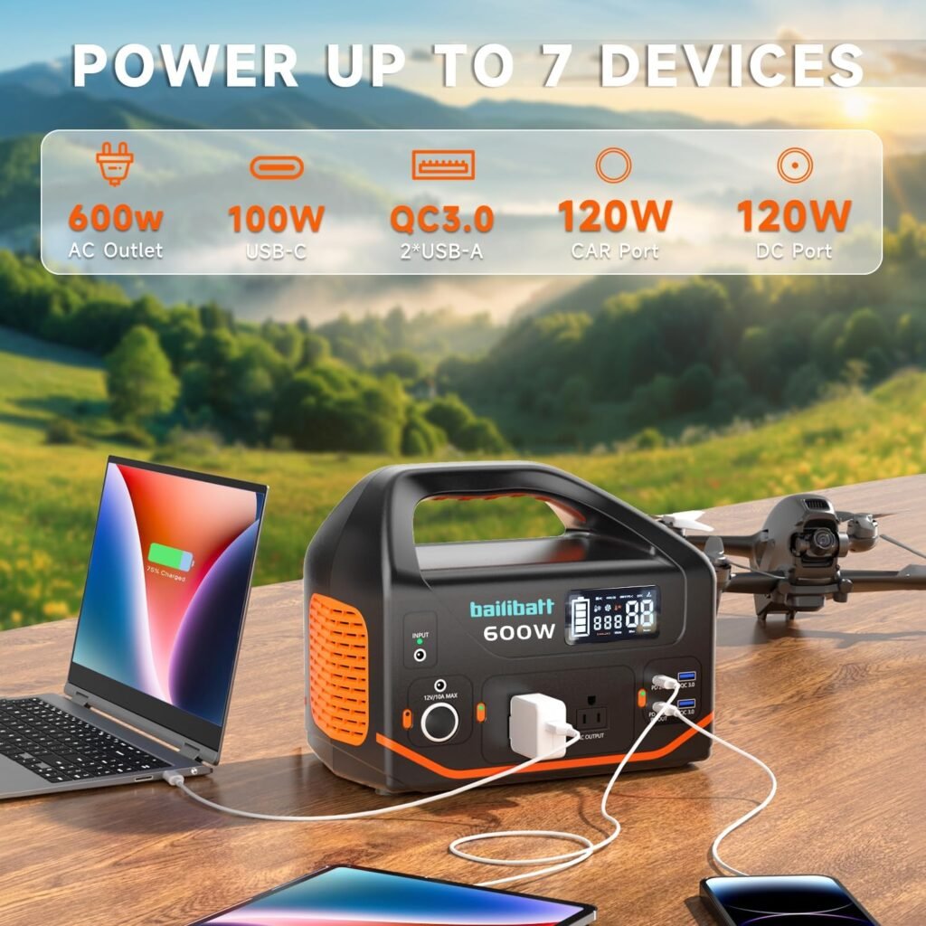 Portable Power Station 600W 293Wh Camping Lithium Battery, Portable Generator for Home Use Emergency Power Station Backup Travel Outdoor 100W PD  110V Pure Sine Wave AC Outlet