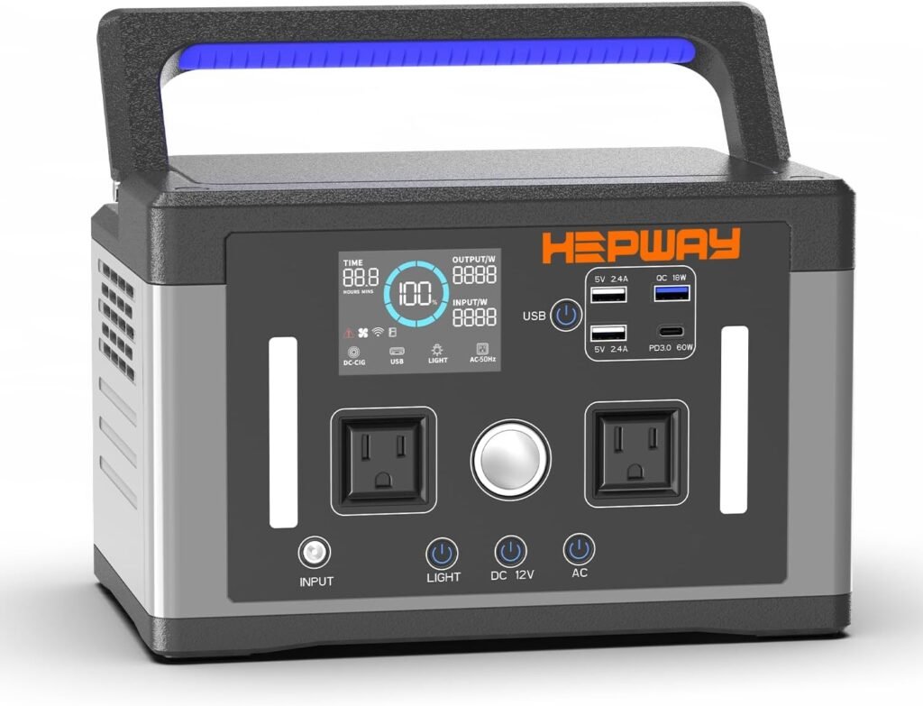 Portable Power Station, 700W (1000W Peak) 577Wh Backup Battery Solar Generator Pure Sine Wave with 120V AC Output Car Outlets PD 60W QC3.0 Power Supply Bank for Camping, RVs,Blackout, CPAP