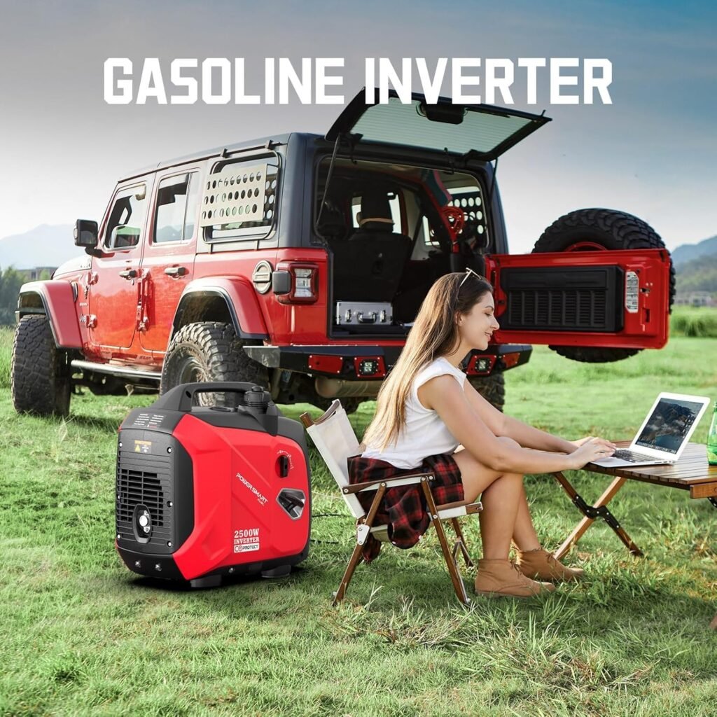 PowerSmart HB5020C 2500W Inverter Generator, Manual Start, Fuel Efficient, with CO Alarm and USB Output for Home and Outdoor Use