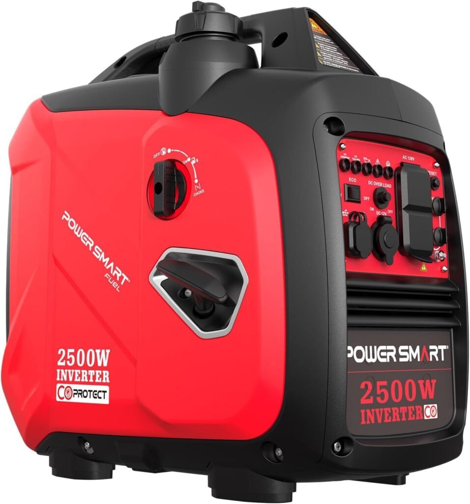 PowerSmart HB5020C 2500W Inverter Generator, Manual Start, Fuel Efficient, with CO Alarm and USB Output for Home and Outdoor Use