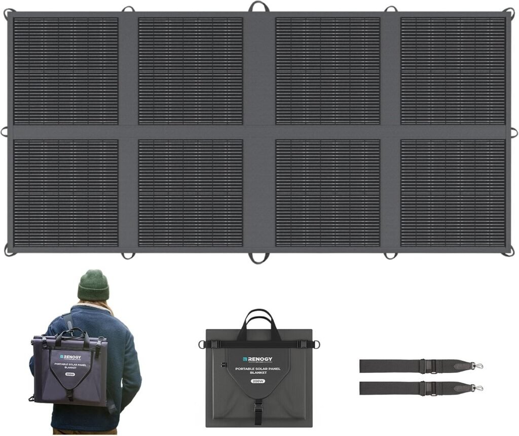 Renogy 200W Portable Solar Panel Blanket, 25% High Efficiency N-Type Solar Cell, Lightweight Foldable Solar Panel for Power Station Generator, RV, SUV, Truck, Camping, Home, Off Grid