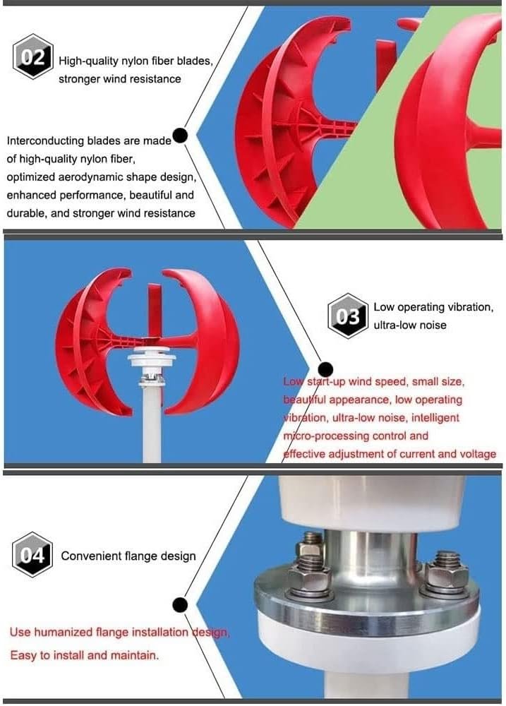 Vertical Wind Turbine, 600W Wind Generator with Controller, 5 Blades Wind Turbine Generator for Family Camping Boat Use, No Pole