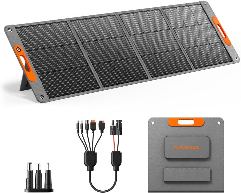 200W Portable Solar Panel for Power Station, 24% High Efficiency ETFE Foldable Solar Panel Charger, QC3.0, Type-C 60W, MC4 Output, IP65 Waterproof, for Outdoor Camping, RV, Emergency Power Supply