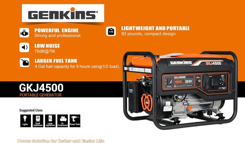 4500 Watt Portable Generator 4 Stroke 233 cc Engine Gas Powered Open Frame