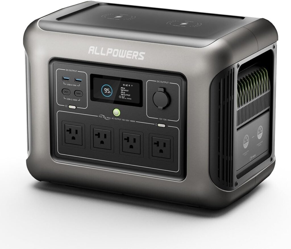 ALLPOWERS R1500 Portable Power Station, 1152Wh Expandable LiFePO4 Battery Backup w/ 4 1800W (3000W Peak) AC Outlets, 0-80% in 40 Min, 43dB UPS Solar Generator for Camping, Off-Grid, RV, Home Use
