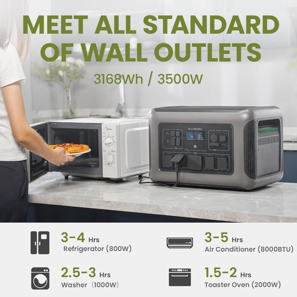 ALLPOWERS R3500 + B3000 Expandable Portable Home Battery, 3200W 6336Wh LiFePO4 Portable Power Station Bundle, 5 AC with 30A RV Outlets, UPS Solar Generator for Outdoor Camping, RV, Home Backup