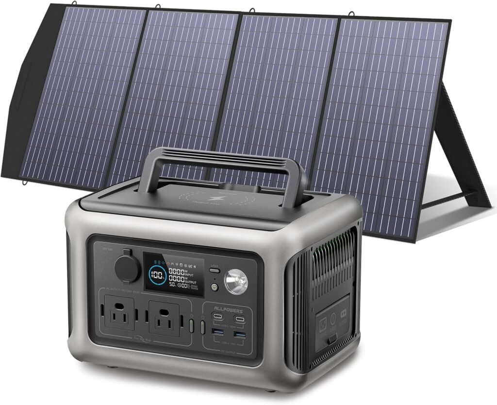 ALLPOWERS R600 Solar Generator with SP033 solar panel included, 600W 299Wh LiFePO4 Portable Power Station with 200W Solar Charger, UPS Battery Backup, MPPT Solar Power for Camping RVs Home