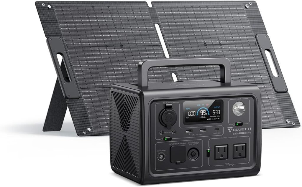 BLUETTI Solar Generator EB3A with 100W Solar Panel Included (Ships Separately), 268Wh Portable Power Station w/ 2 600W (1200W Surge) AC Outlets, LFP Backup for Outdoor Camping, Trip, Power Outage