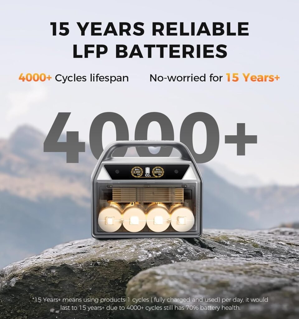 C600 Portable Power Station - 600W(Surge 1200W) AC Output, 595Wh LiFePO4 Battery, Solar Generator for Camping, Travel, RV, Emergency Power Backup (Grey)