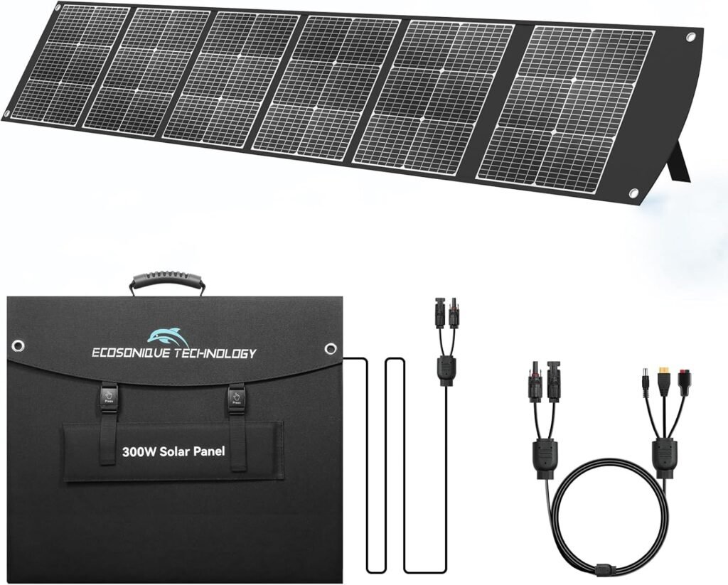 Ecosonique 300W Portable Solar Panel for Most Power Stations, Foldable  Lightweight Solar Suitcase with Kickstands, 40V MC4  Multi-Output for Solar Generators, RVs, Camping, and Outdoor Use