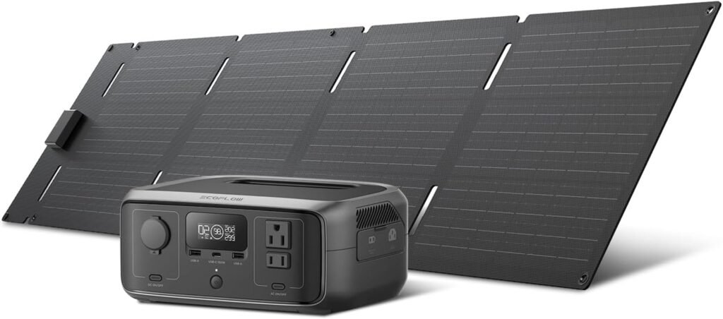EF ECOFLOW Solar Generator River 3 with 60W Solar Panel, 245Wh Portable Power Station LFP Battery, 300W Up to 600W AC Output, 20 MS UPS, 1Hr Fast Charging Power Station for Outdoor/RVs