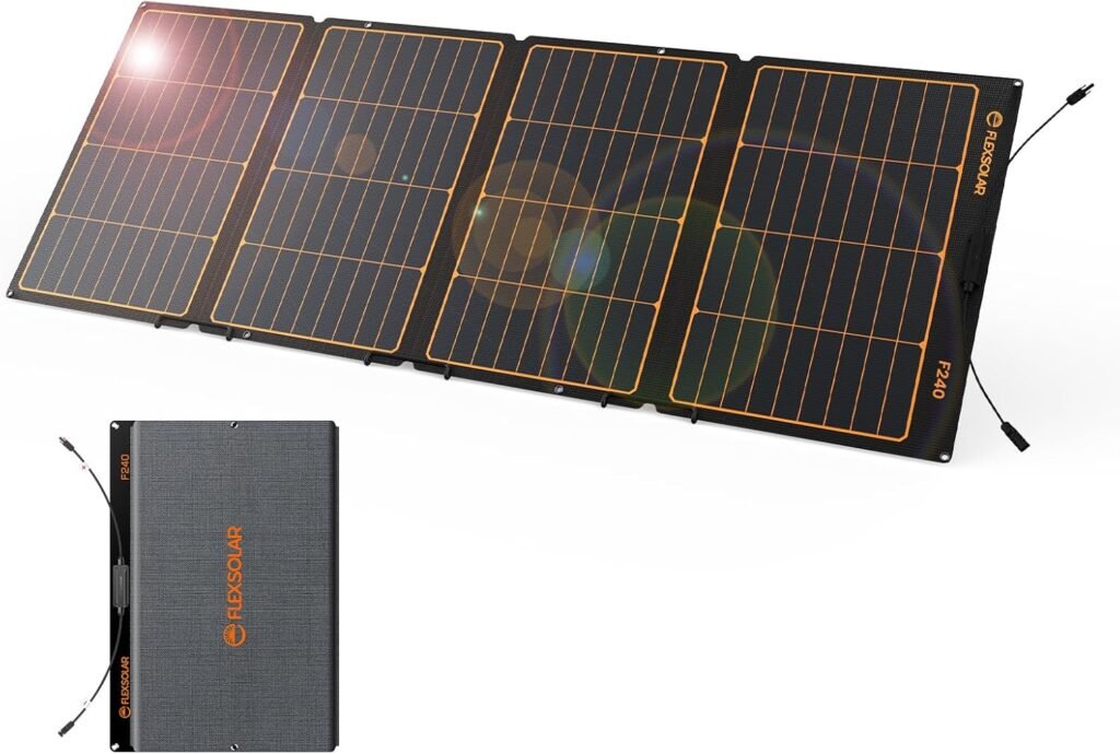 FlexSolar 240W Foldable Solar Panel Chargers Complete with Kickstand IP68 Waterproof ETFE Panels Power Outage Emergency Camping Home RV for Solar Generators Power Station