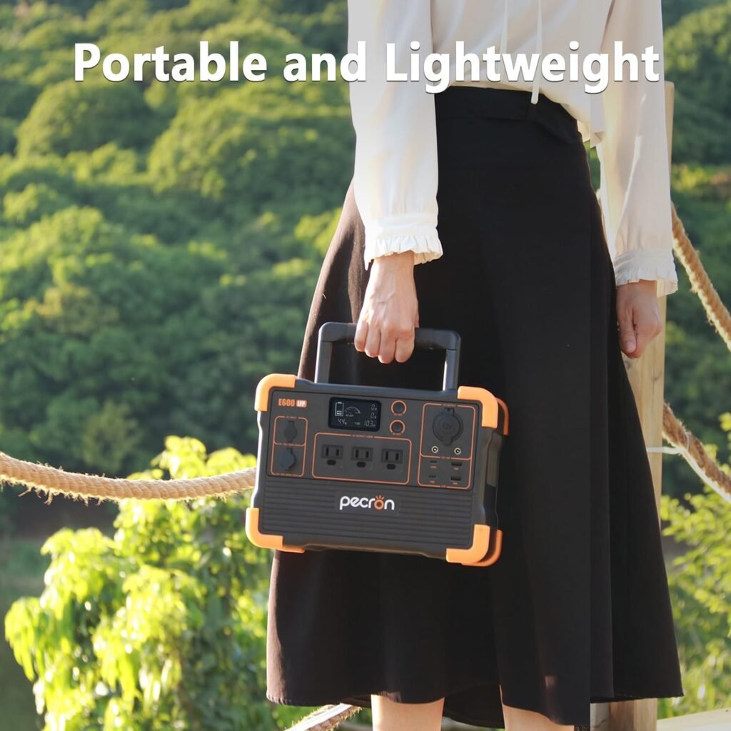 pecron Portable Power Station E600LFP 614Wh Solar Generator Power Station with 3X1200W AC Outlets 100W USB-C PD Output LiFePO4 Battery Backup for Outdoor Camping Emergency