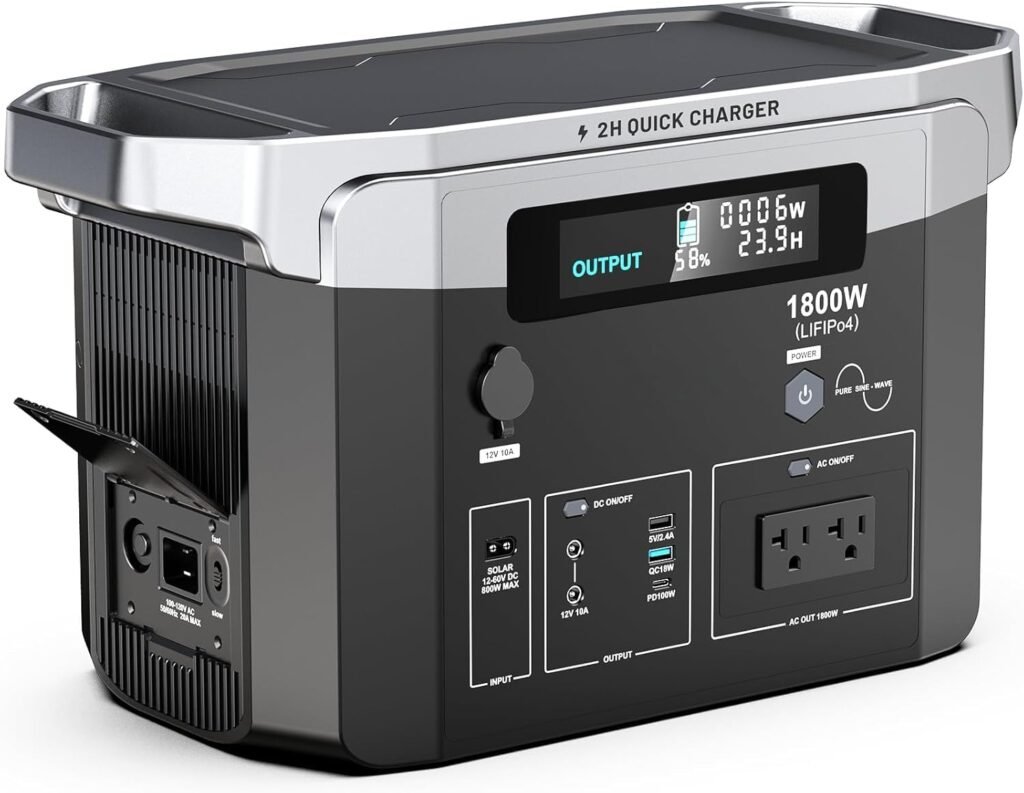 Portable Power Station 1800W, 1536Wh Electric Generator LiFePO4 (LFP) Battery with 120V AC Outlet, 2 Hours Fast Charging, Solar Generator for Outdoor Camping Home Backup (Solar Panel Optional)