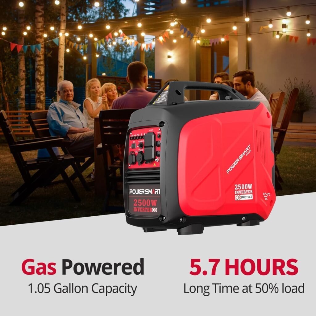 PowerSmart 2500-Watt Gas Powered Portable Inverter Generator, Super Quiet for Camping, Tailgating, Home Emergency Use, EPA Compliant