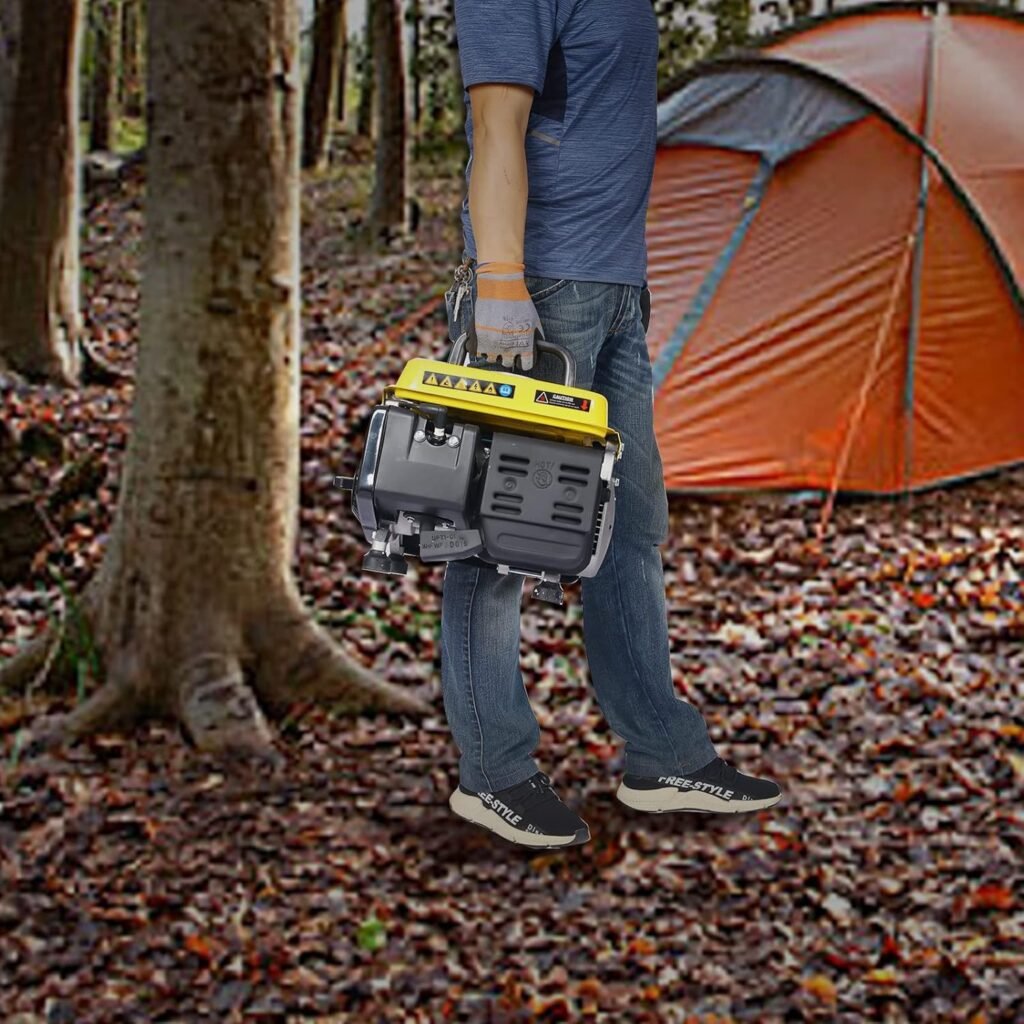 Rophefx Portable Gas Powered Generator 900W Low Noise Outdoor Little Camping Generator for Home Use, Black  Yellow