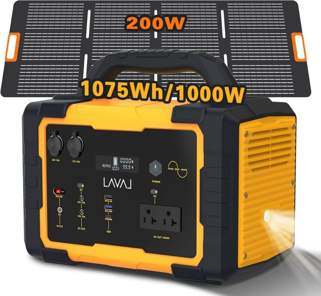 Solar Generator 1000W Portable Power Station with 200W Foldable Solar Panel, 1075Wh Lithium Battery, 120V/1000W AC Outlet, Quiet Generators for Home, RV, Outdoor, Camping and Emergencies Use