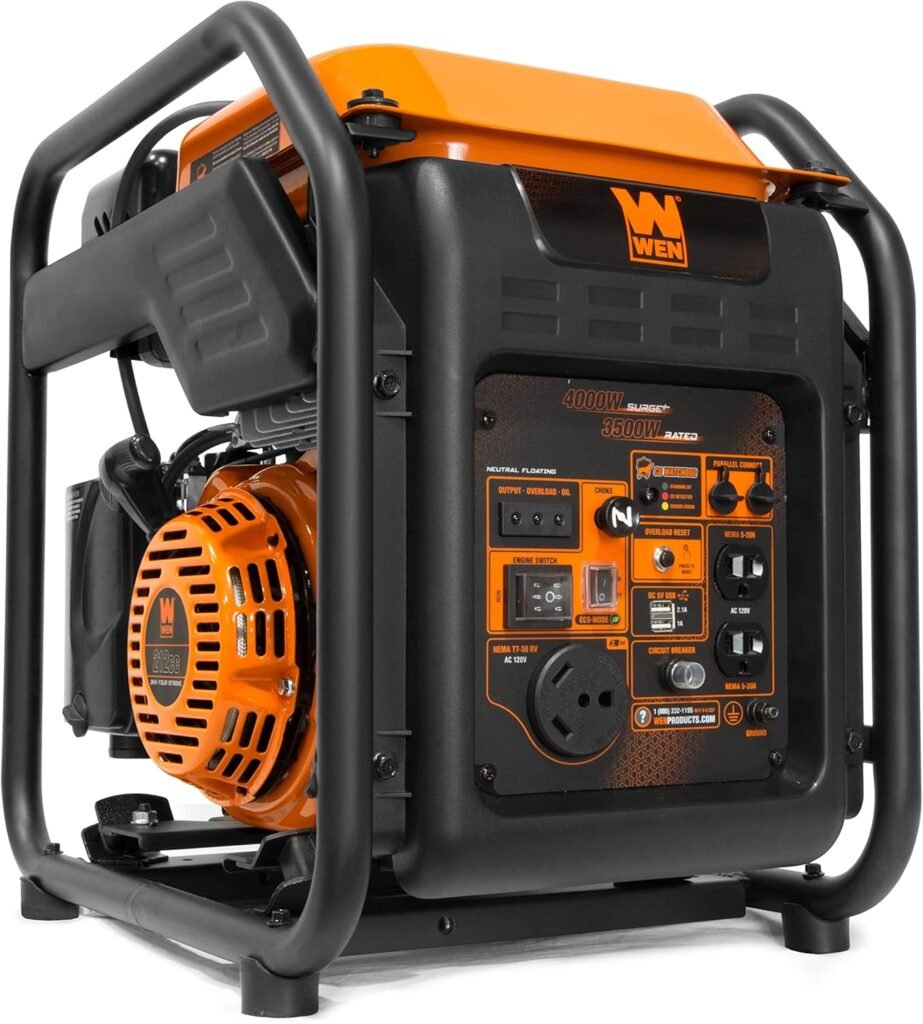 WEN GN400iX RV-Ready 4000-Watt Open Frame Inverter Generator with CO Shutdown Sensor, Black/Orange