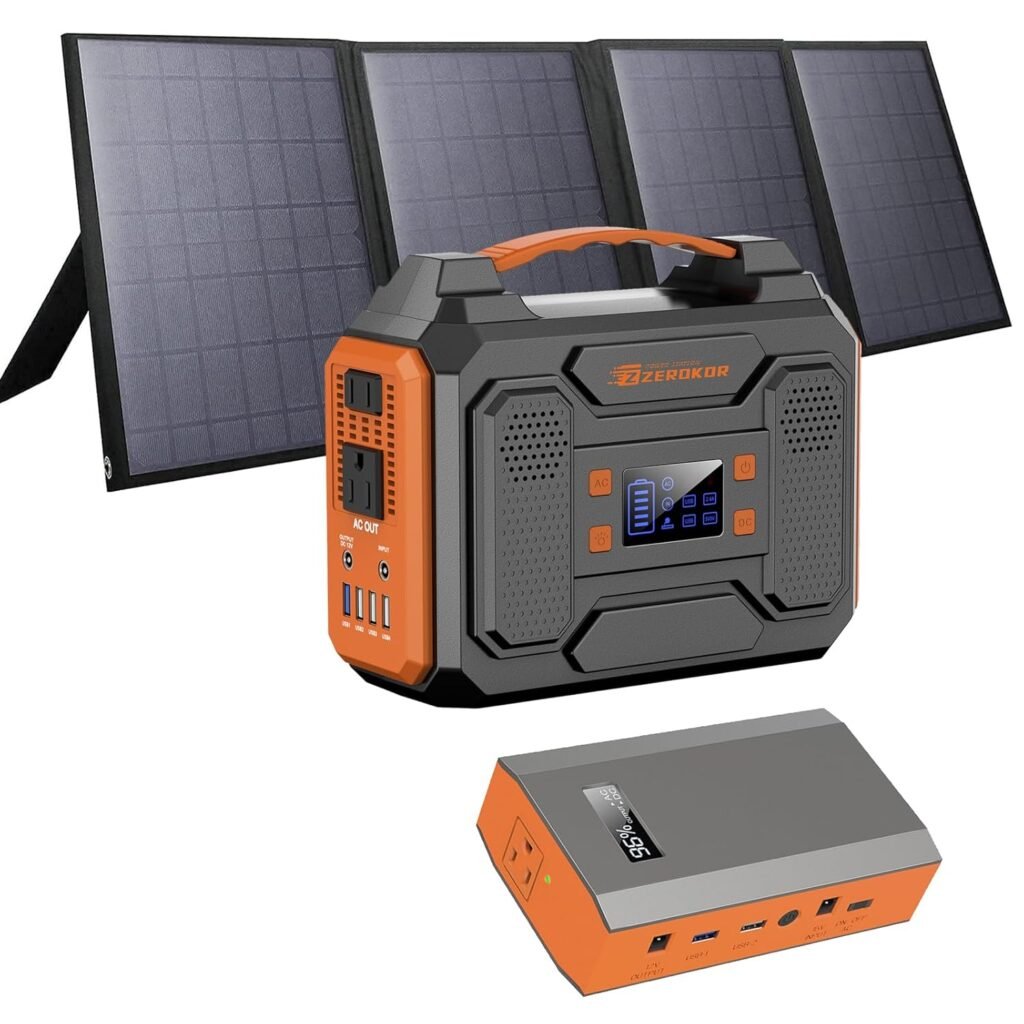ZeroKor Portable Solar Generator 300W, Portable Power Bank 65W with 40W Panel Included with DC AC Outlet for Home Use, RV, Outdoor Camping Adventure