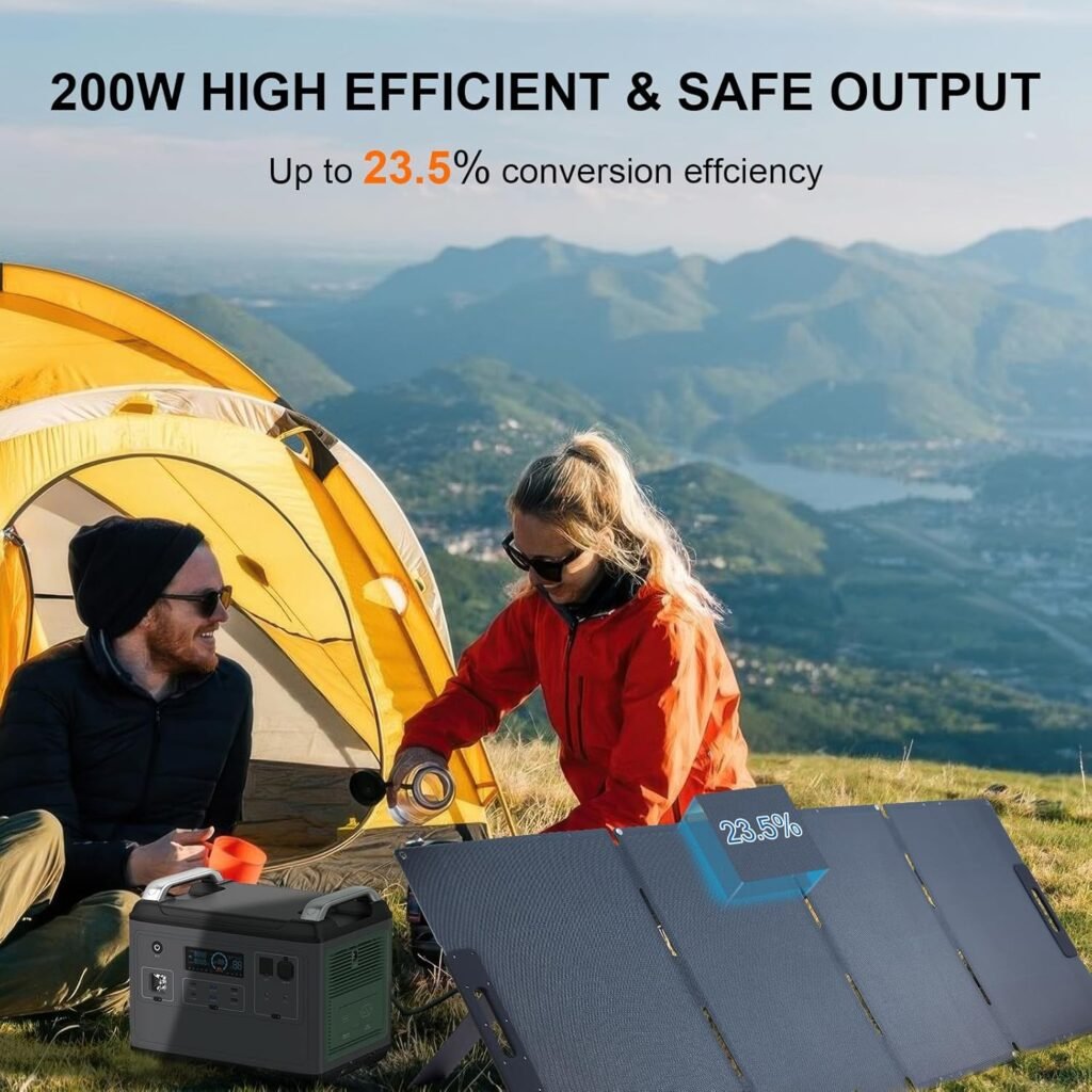 200 Watt Portable Solar Panel for Power Station, Foldable Solar Panel Solar Charger IP65 Waterproof, 200W Solar Panel Power Backup w/3 Kickstands MC4 Cable for Camping RV Blackout Off Grid Outdoor