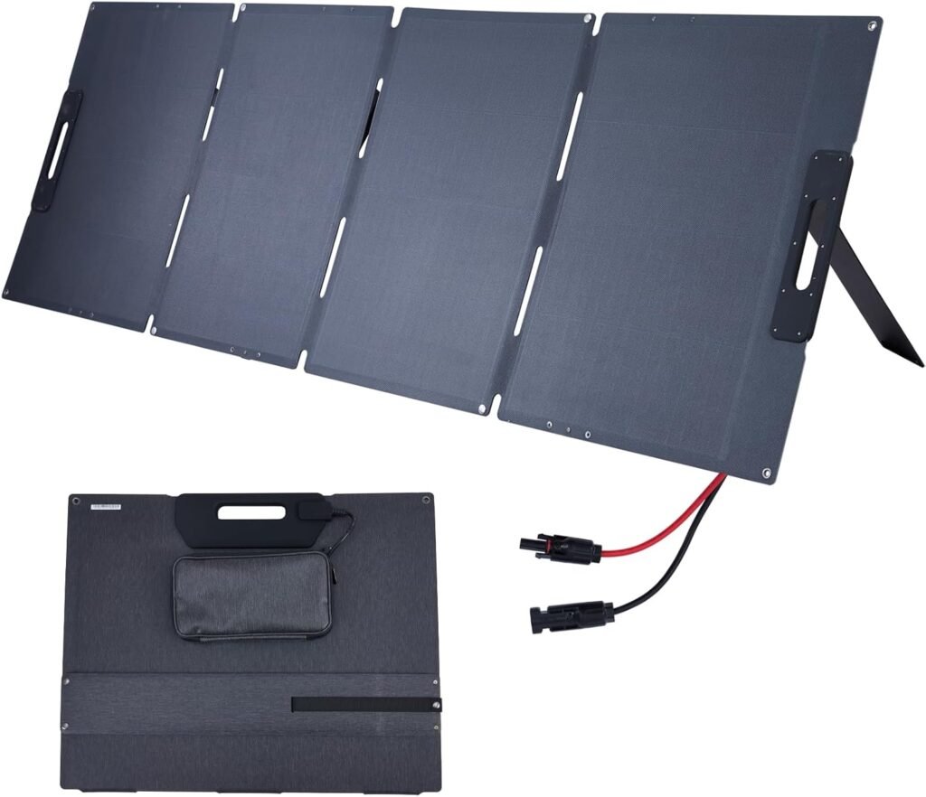 200 Watt Portable Solar Panel for Power Station, Foldable Solar Panel Solar Charger IP65 Waterproof, 200W Solar Panel Power Backup w/3 Kickstands MC4 Cable for Camping RV Blackout Off Grid Outdoor