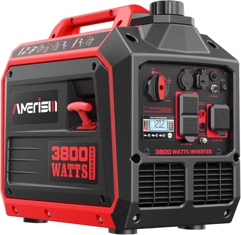 3800W Gas Powered Portable Inverter Generator, Quiet Generator with CO Sensor ECO Mode, Parallel Capable Long Run Time EPA Compliant for Tailgating Home Camping Emergency Use Lightweight