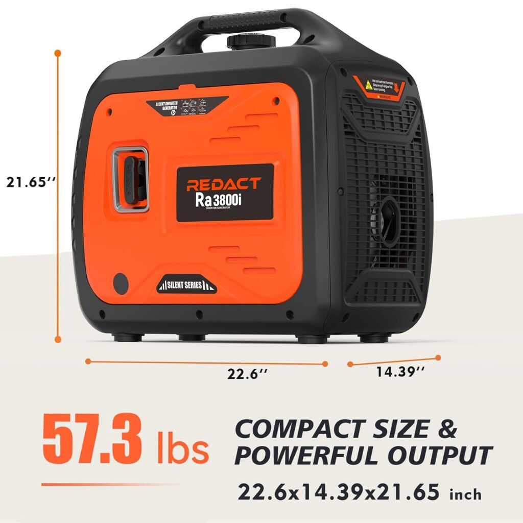 3800W Portable Inverter Generator for Home Use, Camping, RV Ready, Clean Power for CPAP and Outages, 66dB Quiet, Parallel Ready, CO Safety, EPA-Certified, Gas Powered