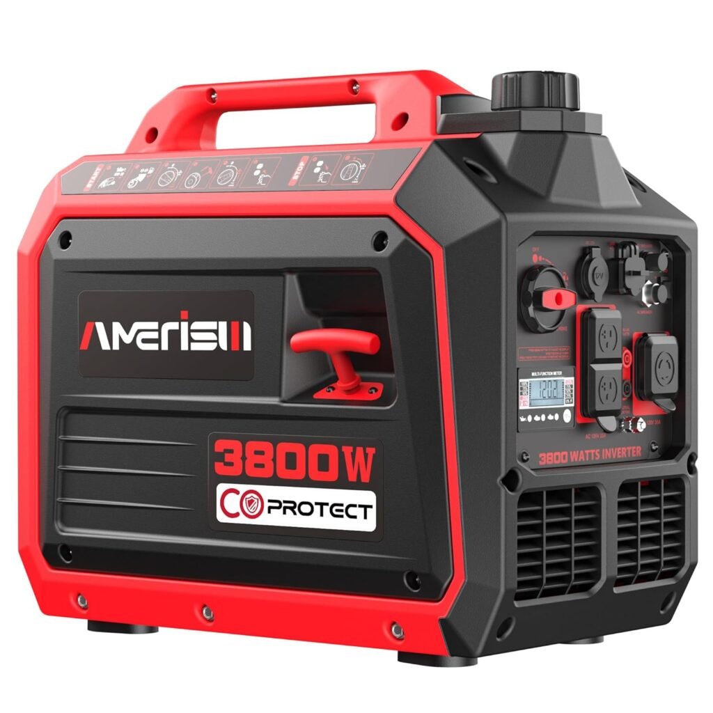 3800W Portable Inverter Generator, Gas Portable Generator Super Quiet with CO Sensor ECO Mode EPA Compliant, Parallel Capable Long Run Time for Camping Tailgating Home Emergency Lightweight