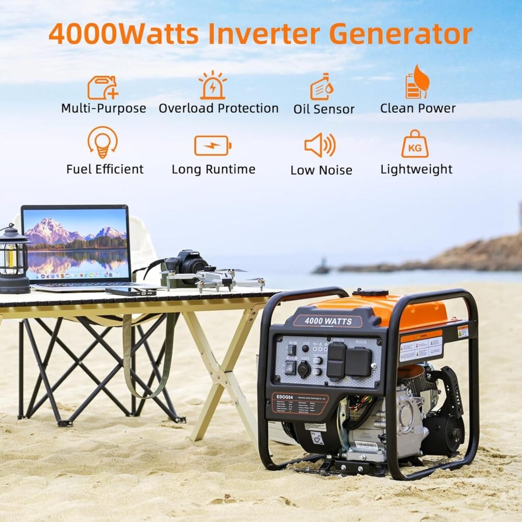 4000W Inverter Generator, Open Frame Generator Gas Powered, Portable Outdoor Power Equipment, Emergency Home Backup, RV Ready 30A Outlet, Low Noise