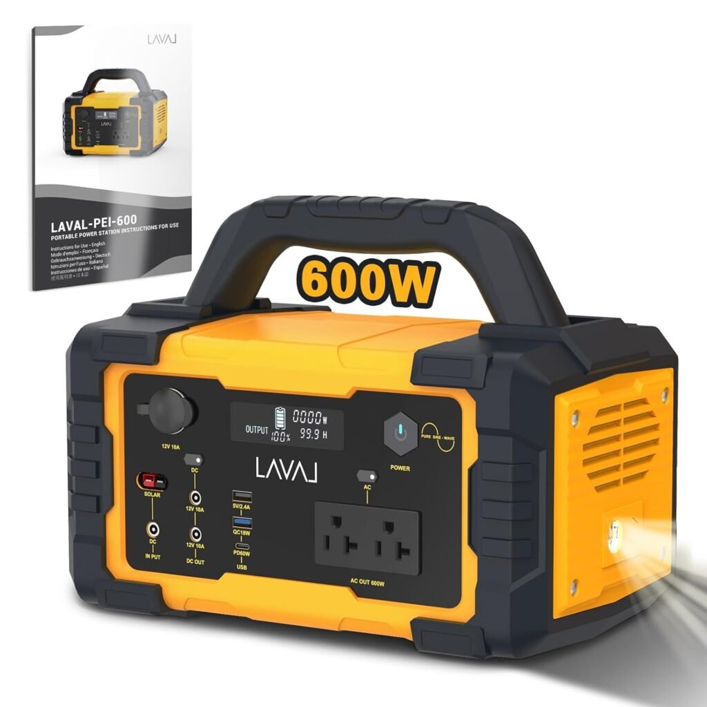 600W Portable Power Station, 647Wh Backup Lithium Battery, 120V/600W AC Outlet, Solar Generator for Home, RV, Outdoor, Camping and Emergencies Use