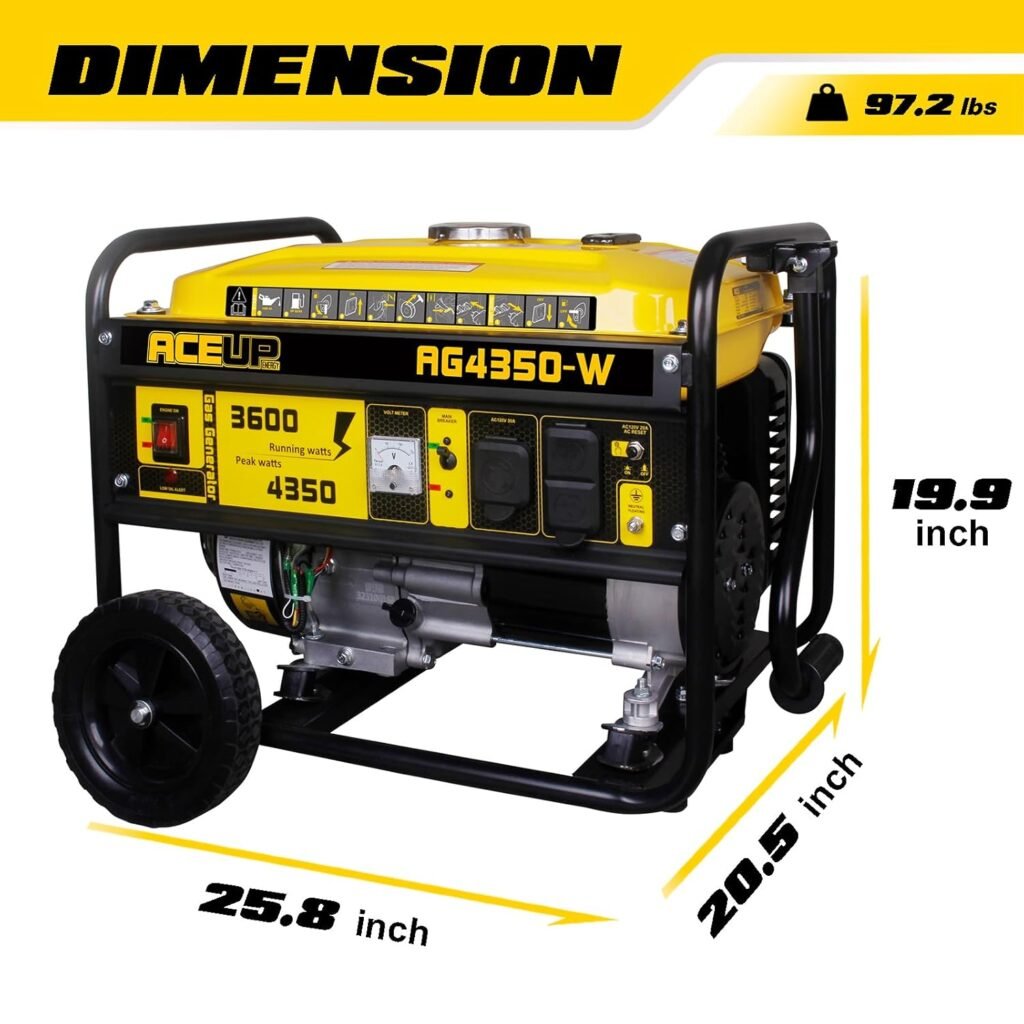 Aceup Energy 4350 Watt Generator, Gas Powered Portable Generator with Wheel Kit  Oil for Home Use, EPA  CARB Compliant