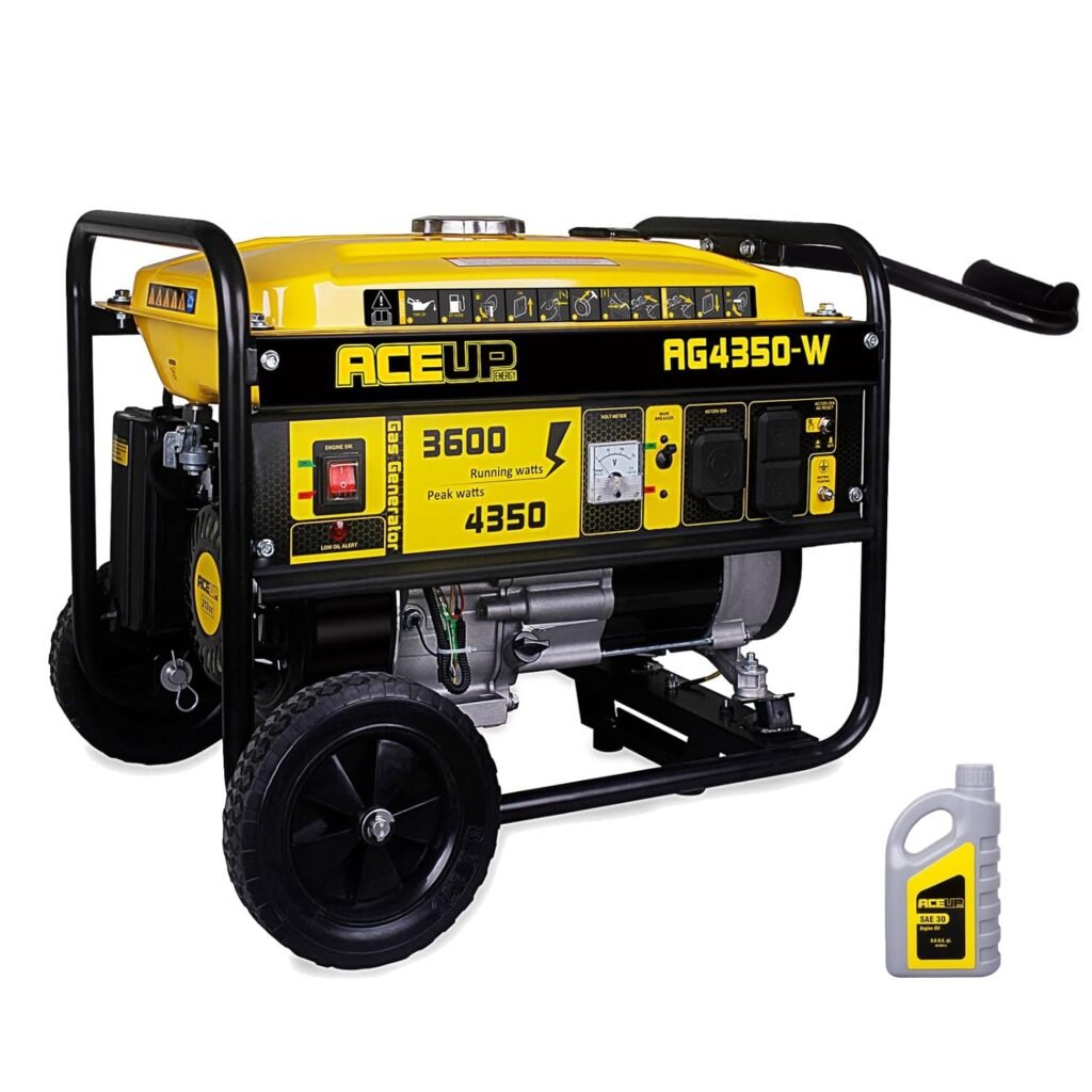 Aceup Energy 4350 Watt Generator, Gas Powered Portable Generator with Wheel Kit  Oil for Home Use, EPA  CARB Compliant